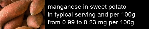 manganese in sweet potato information and values per serving and 100g